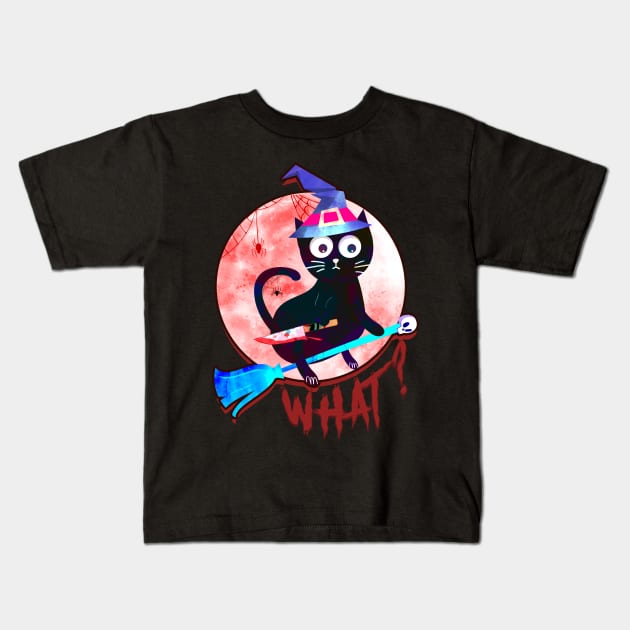 Happy Meowloween Kids T-Shirt by MZeeDesigns